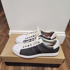 Paul Smith White and Black Sneakers with Multicolor Stripes